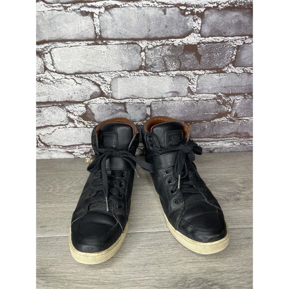 COACH Pembroke Nappa Black Leather Hi-Top Turnlock Sneakers Women 7.5B US FG1274 - Picture 4 of 16